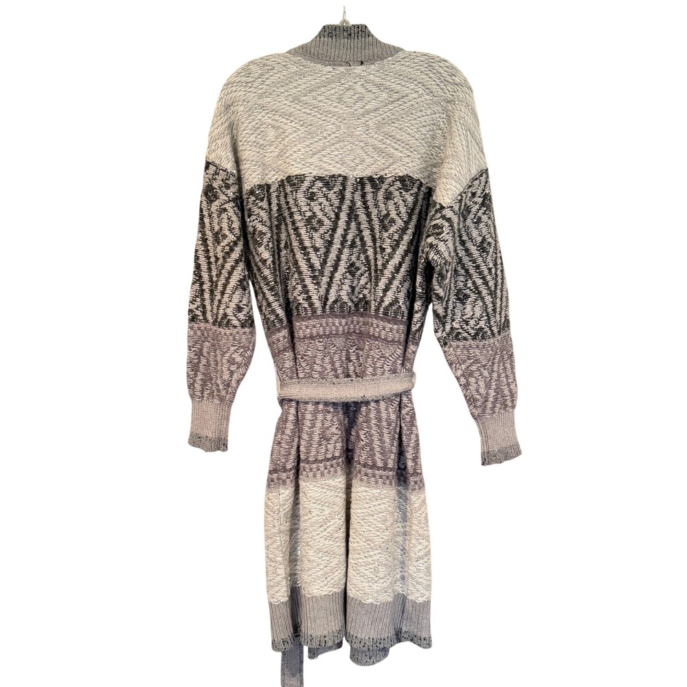 White House Black Market Fair Isle Sequin Cardigan Sweater Women's L Gray Boho - Picture 10 of 14
